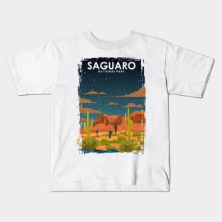 Saguaro National Park Vintage Minimal Retro Travel Poster at Night Kids T-Shirt